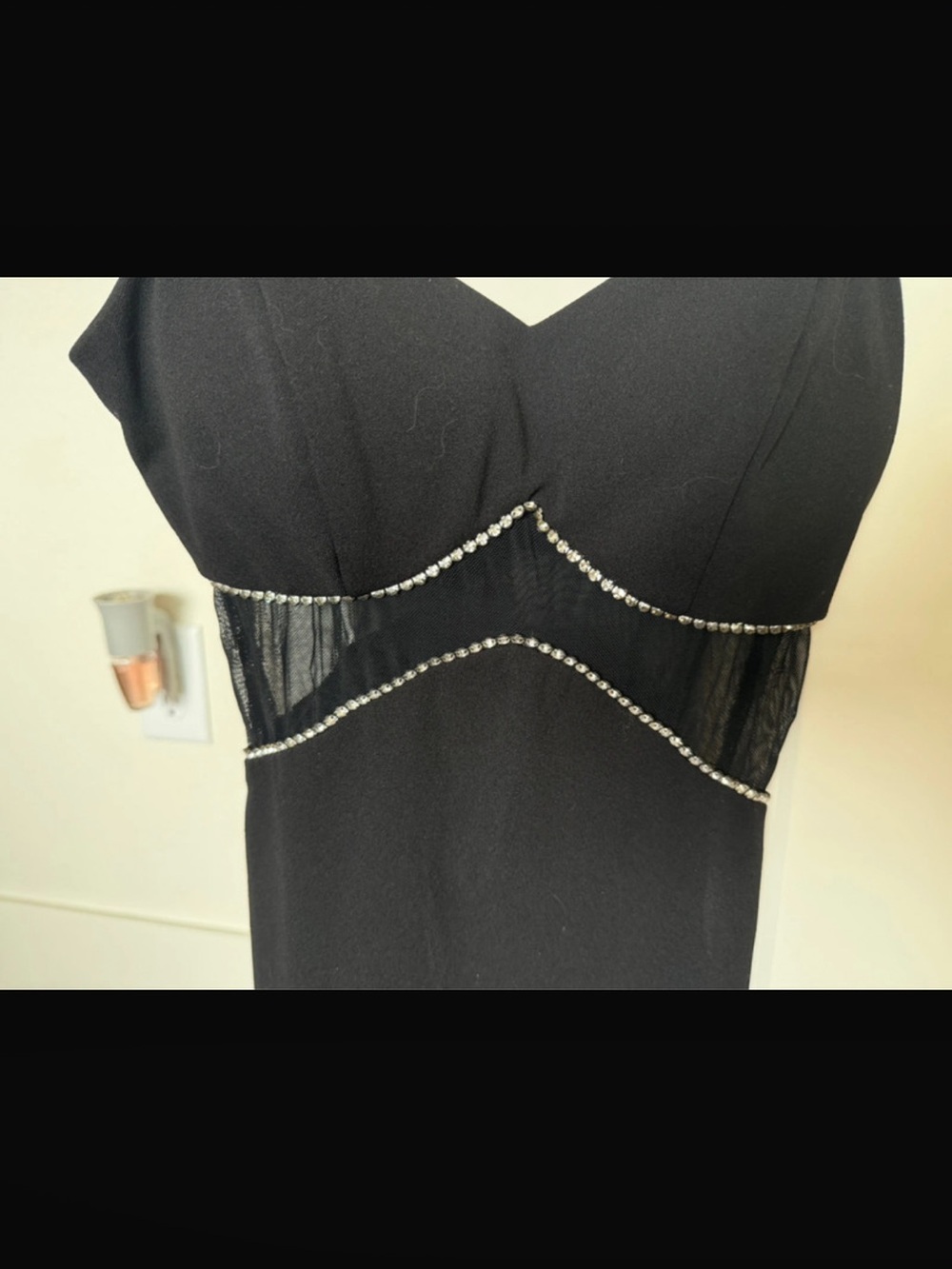 Black Mesh-Panel Bodycon Dress - Women's Elegant Evening Dress - Picture 4 of 4
